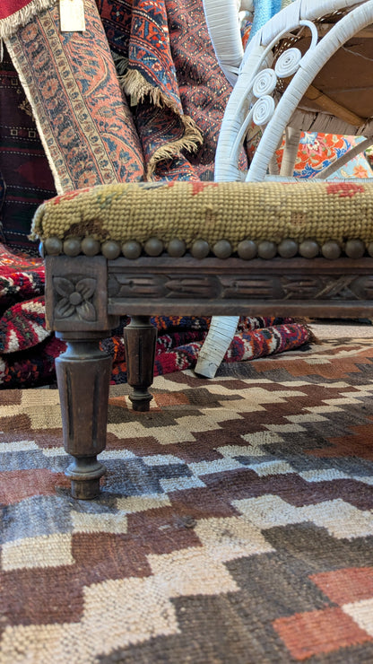 Antique Needlepoint Footstool