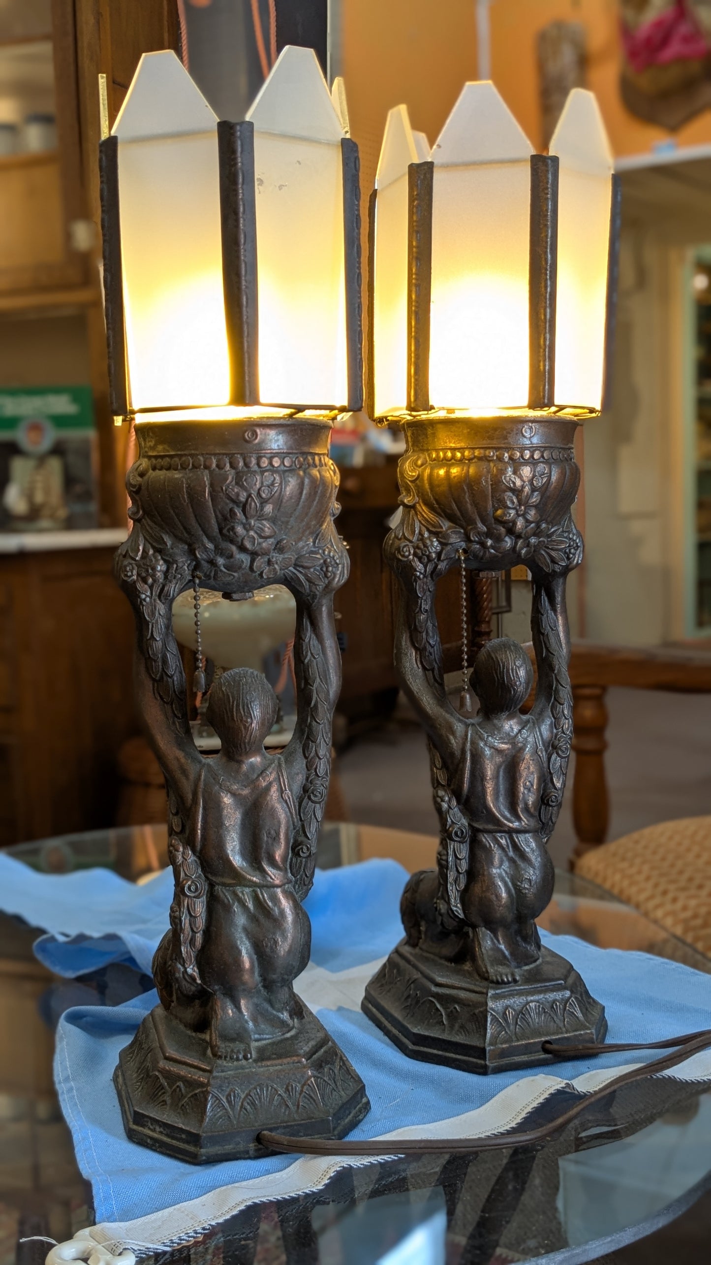 Pair of Art Deco Joan of Arc Lamps