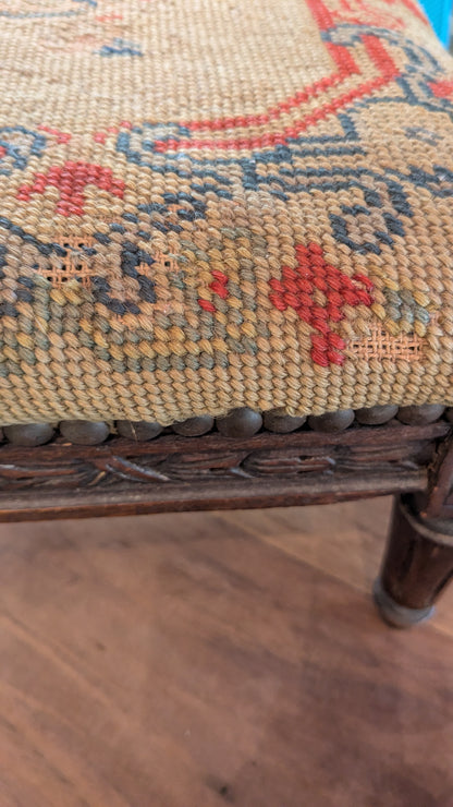 Antique Needlepoint Footstool