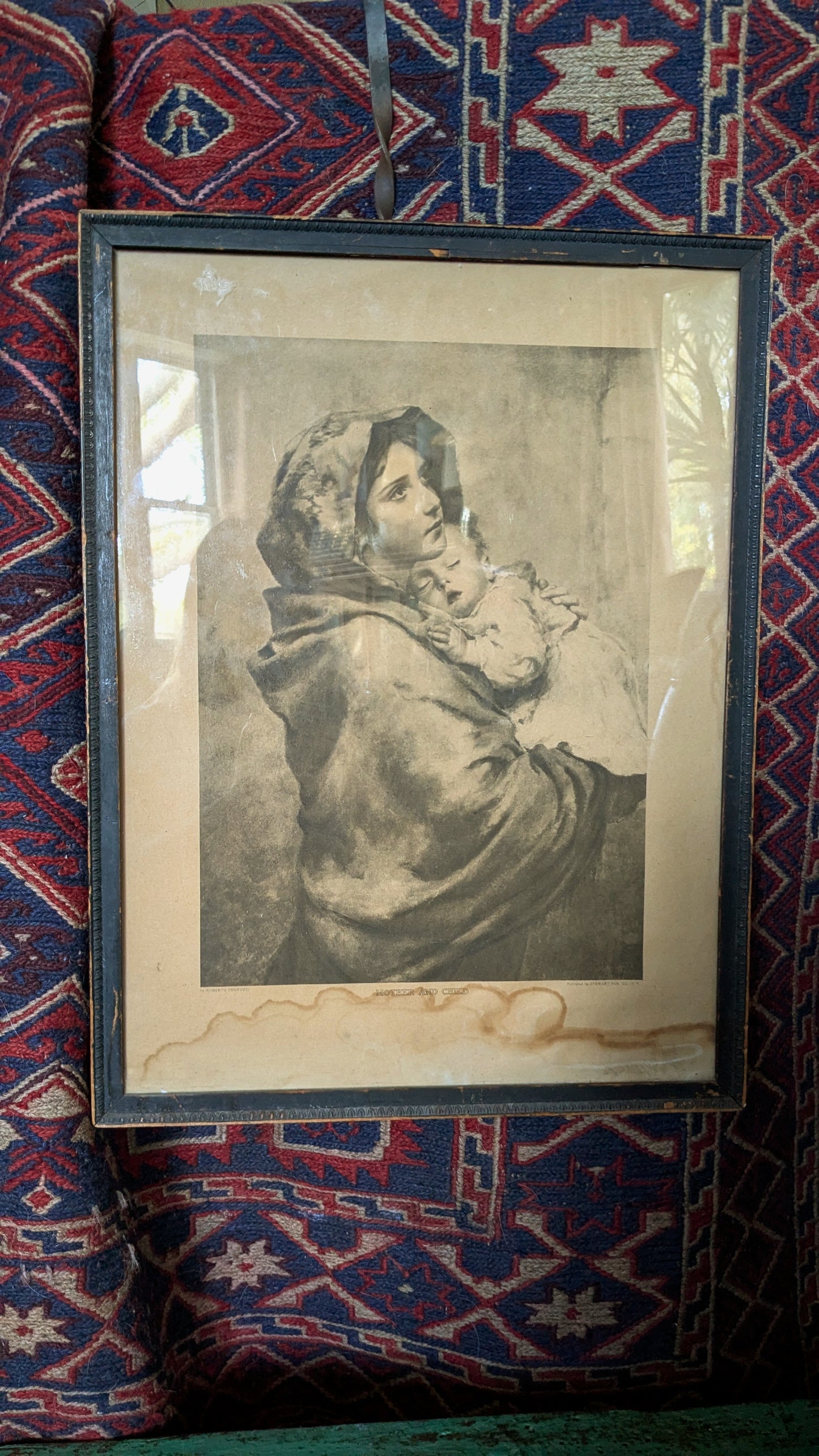 Antique Framed Mother and Child Print by Roberto Ferruzzi
