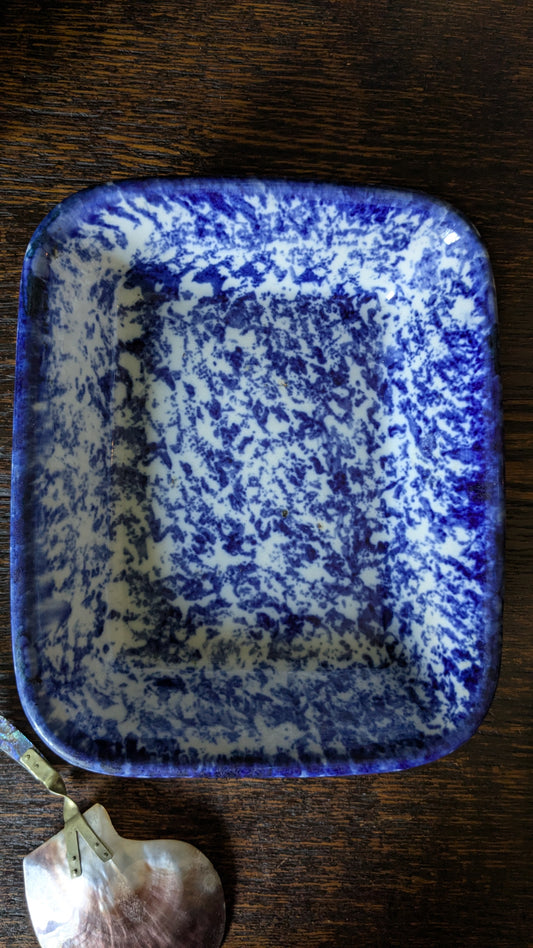 Blue and White Spongeware Dish