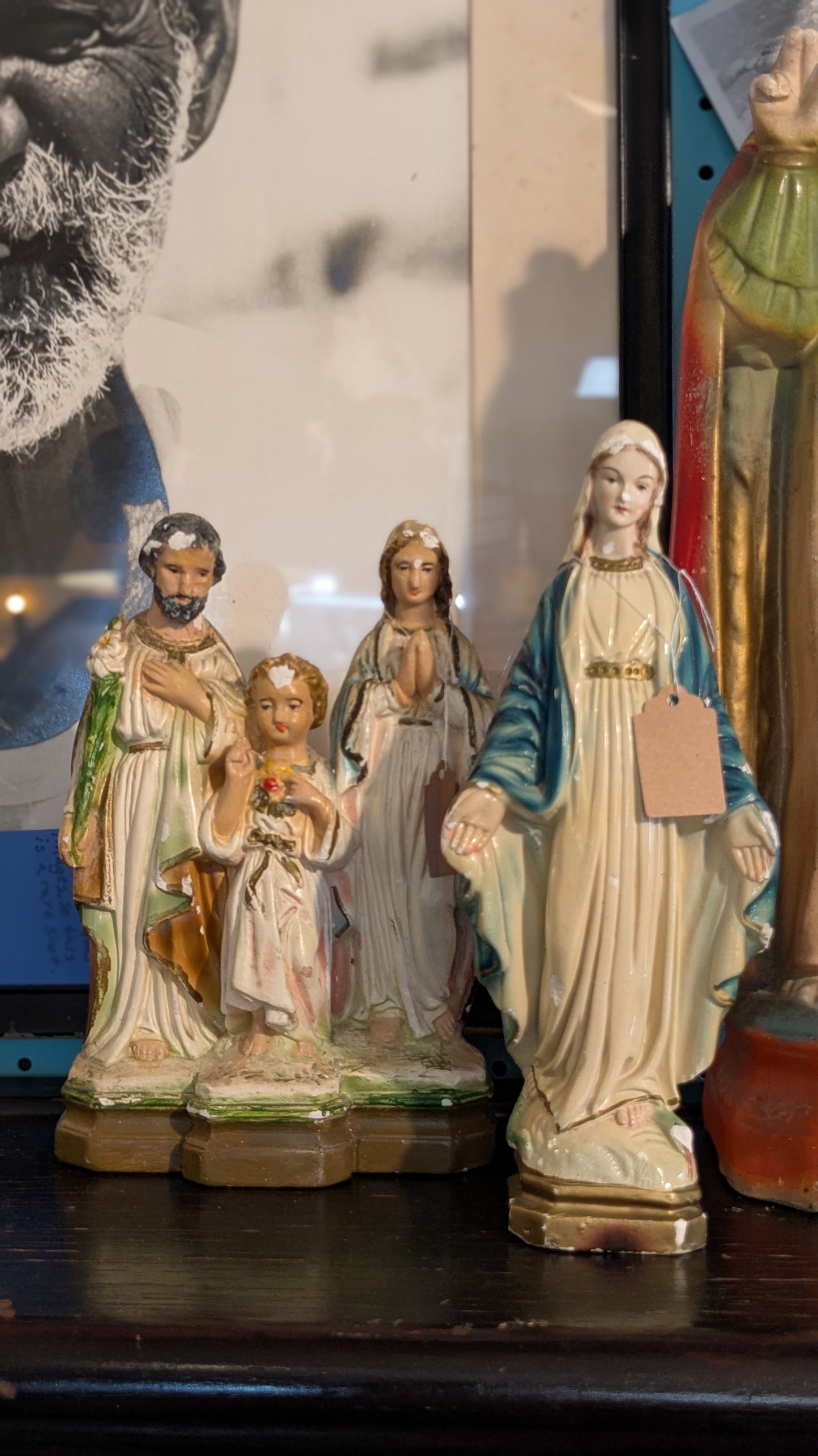 Antique chalkware statue of the Holy Family