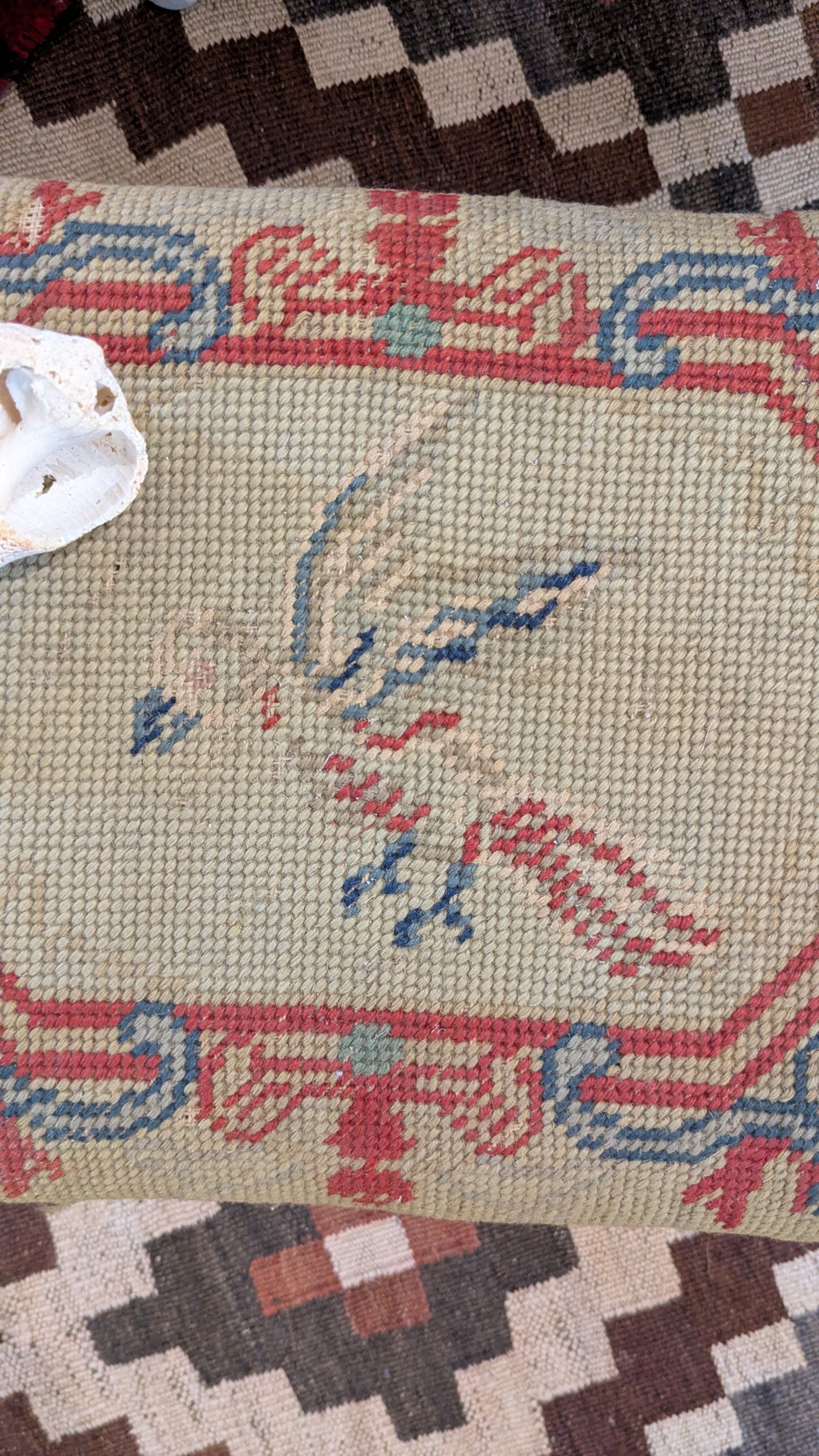 Antique Needlepoint Footstool