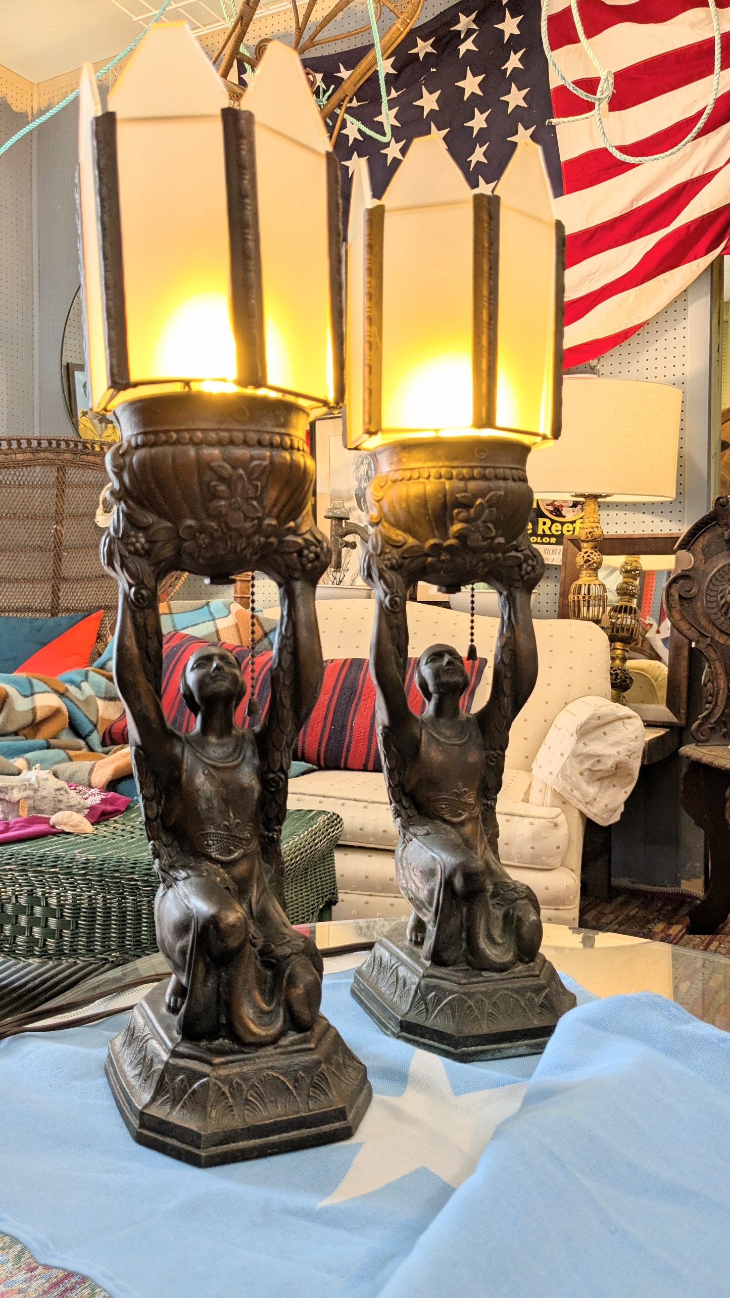 Pair of Art Deco Joan of Arc Lamps