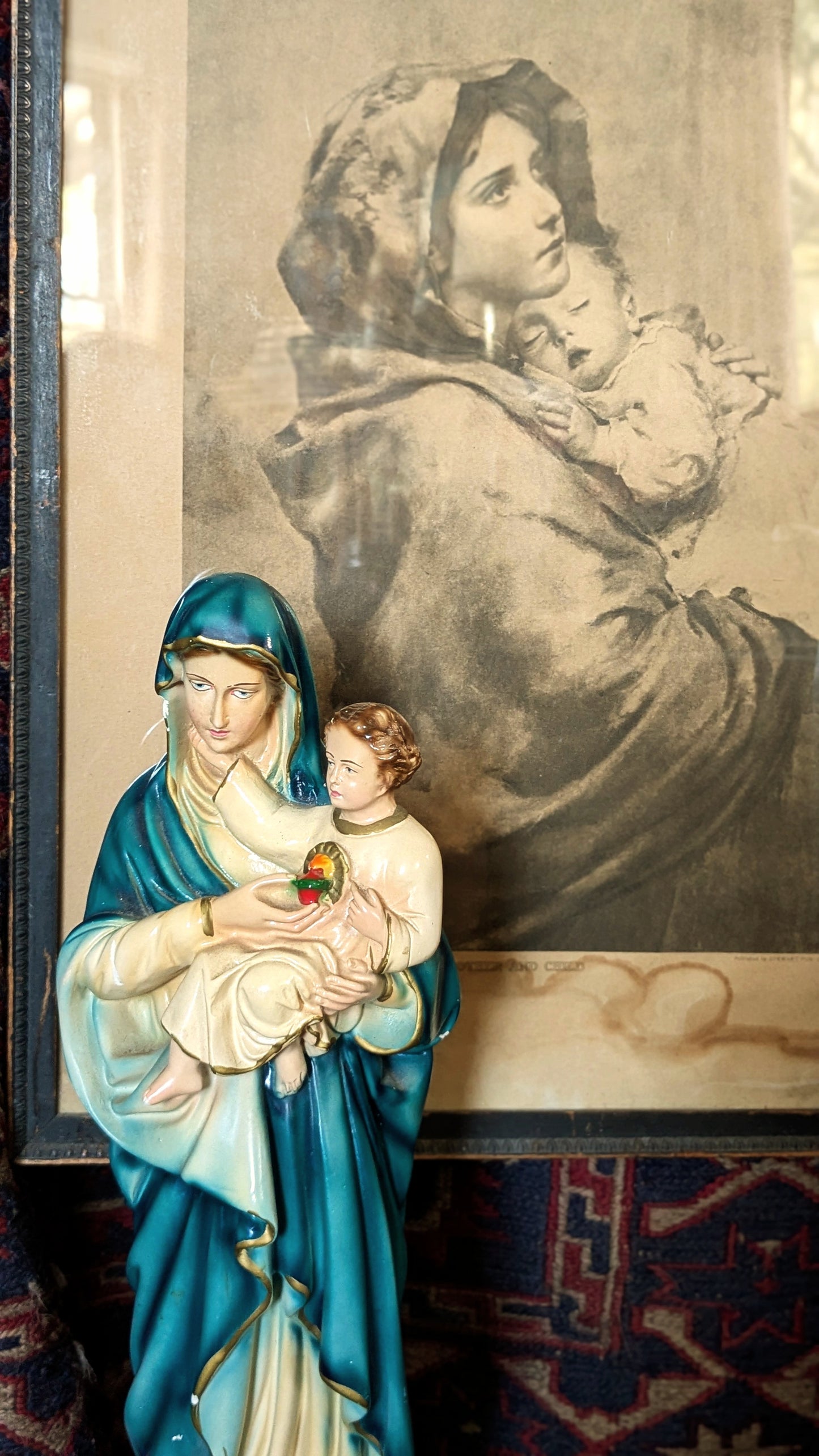 Antique Framed Mother and Child Print by Roberto Ferruzzi