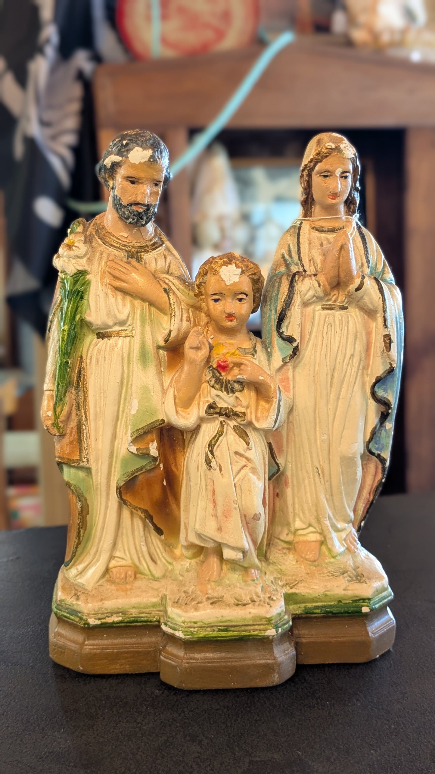 Antique chalkware statue of the Holy Family