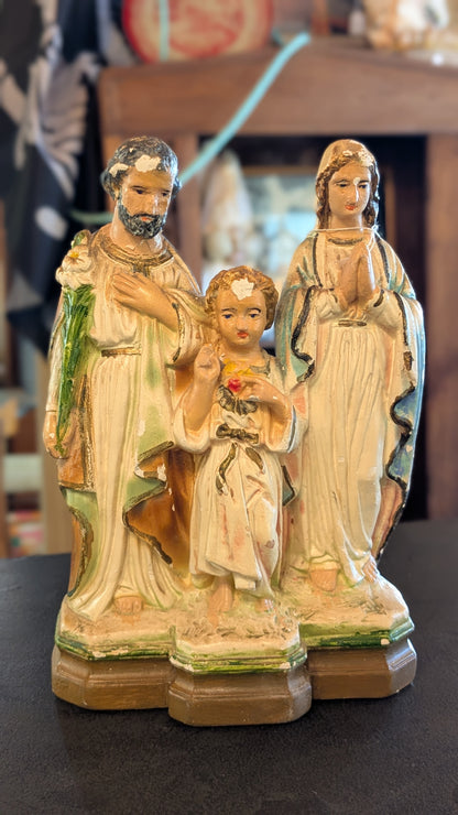 Antique chalkware statue of the Holy Family
