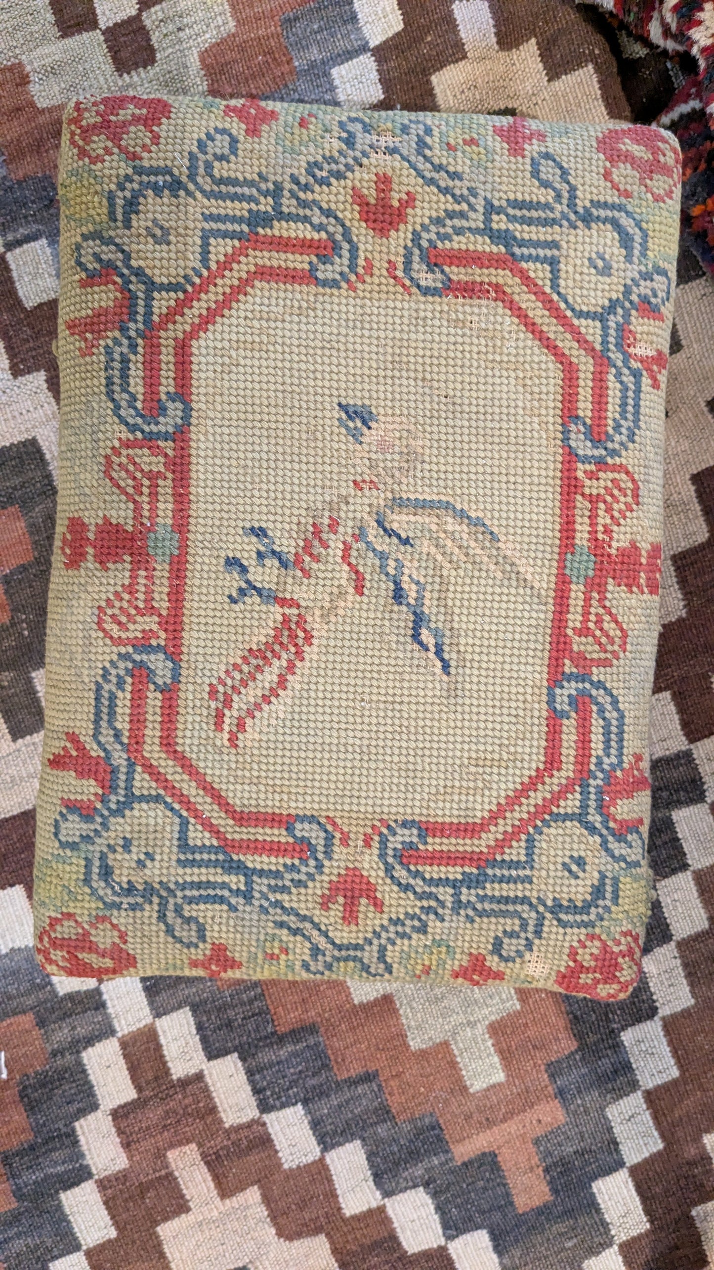 Antique Needlepoint Footstool