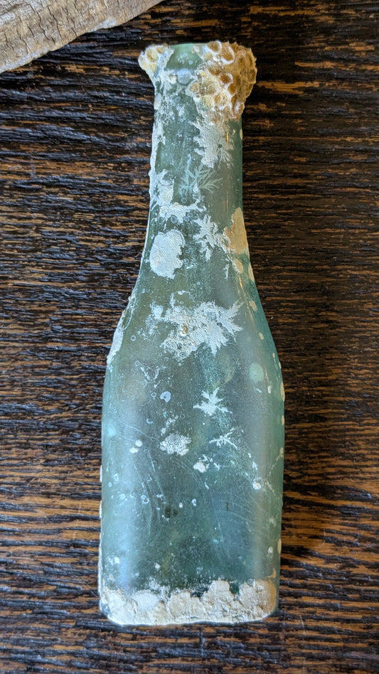 Barnacle Covered Sea Glass Colored Bottle