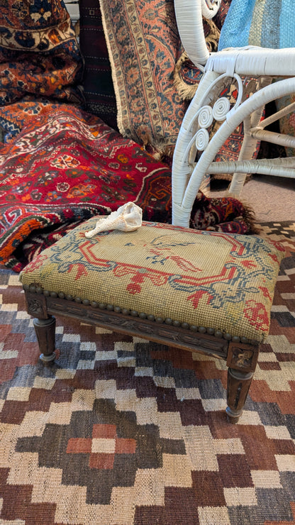 Antique Needlepoint Footstool
