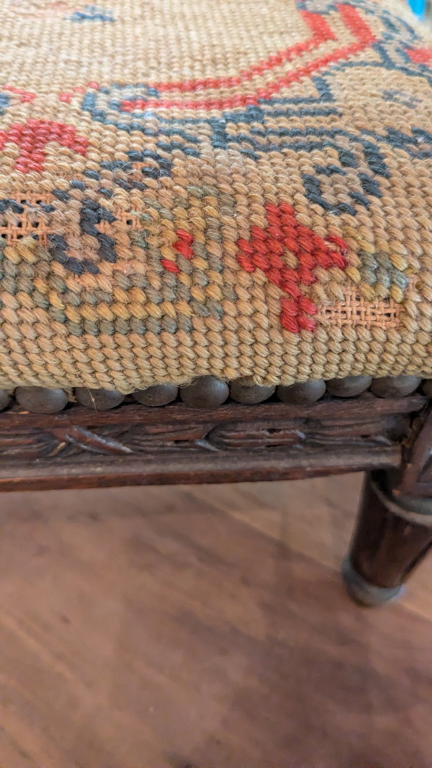 Antique Needlepoint Footstool