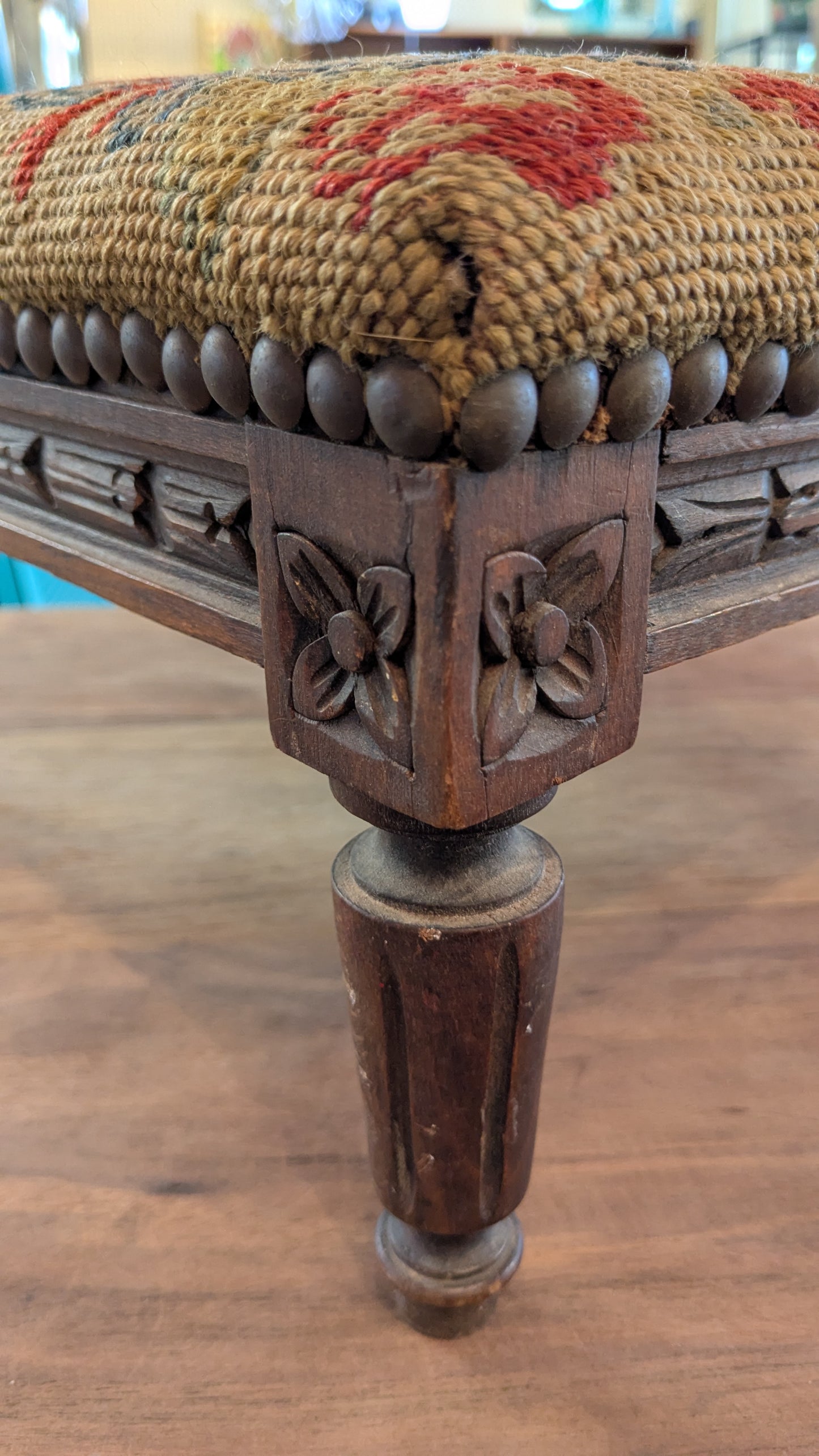 Antique Needlepoint Footstool