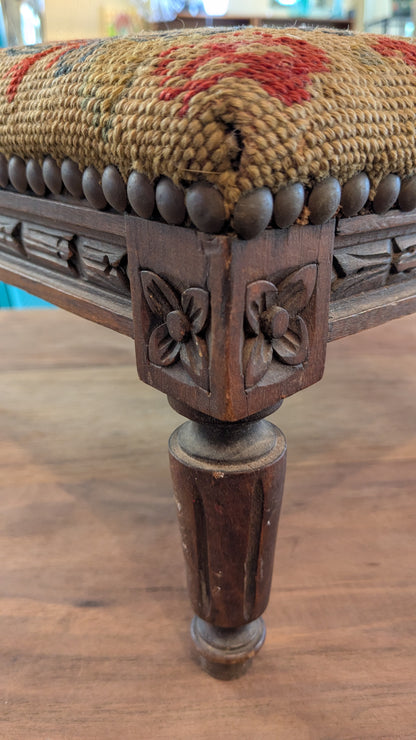 Antique Needlepoint Footstool