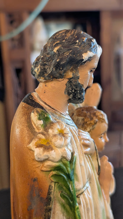 Antique chalkware statue of the Holy Family
