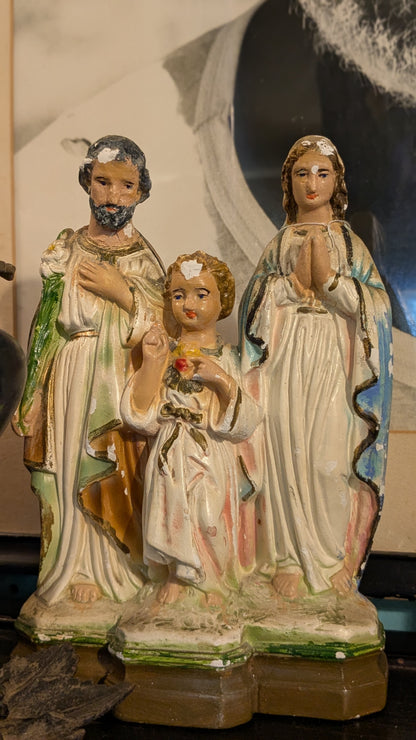 Antique chalkware statue of the Holy Family