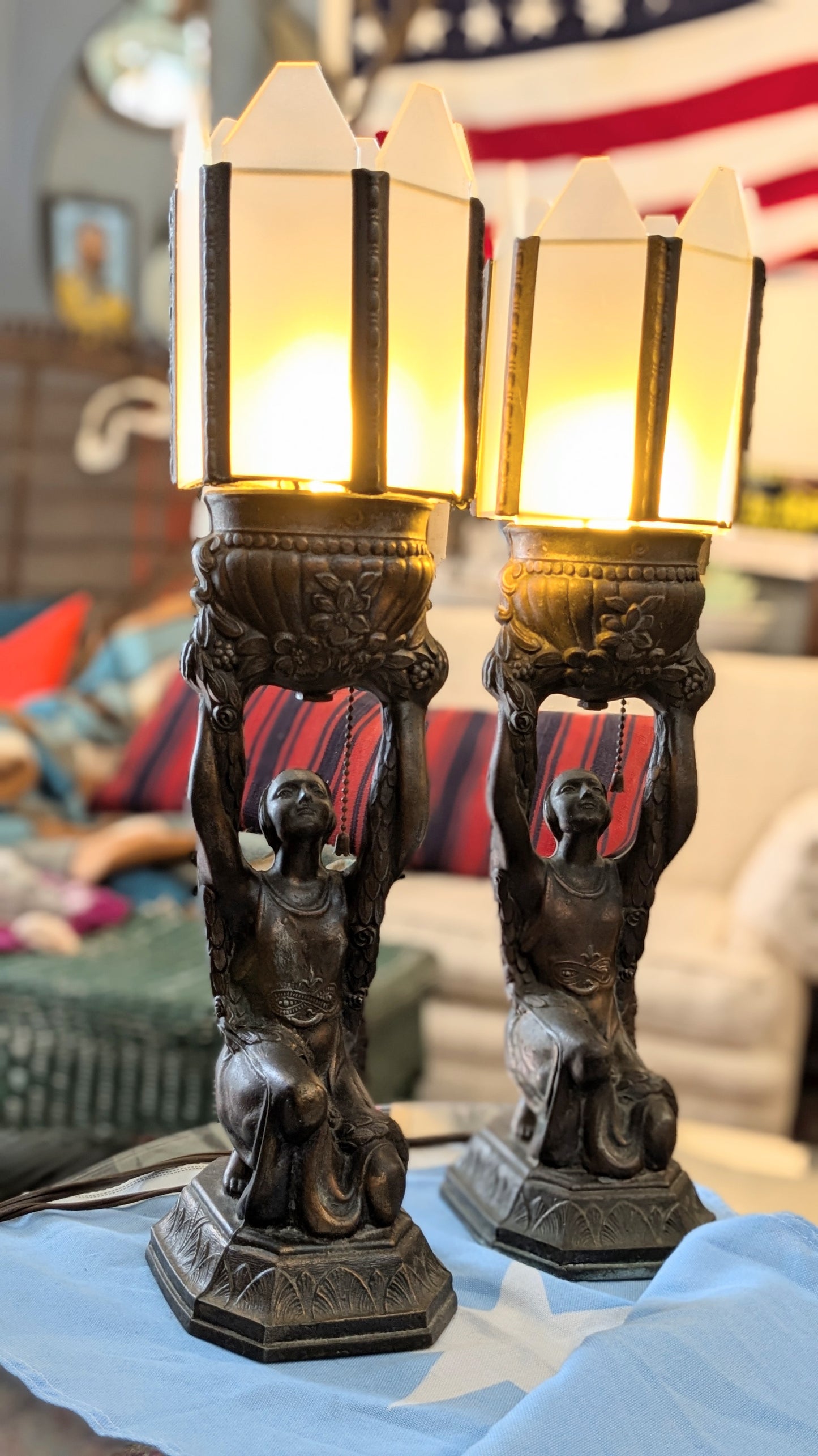 Pair of Art Deco Joan of Arc Lamps