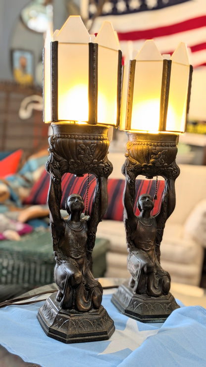 Pair of Art Deco Joan of Arc Lamps