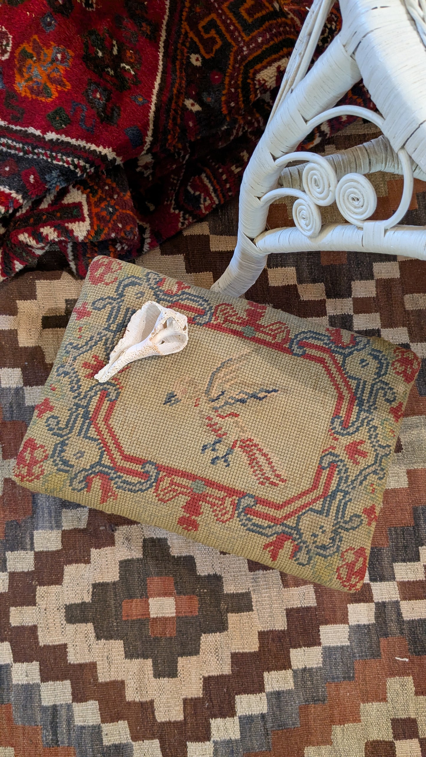 Antique Needlepoint Footstool