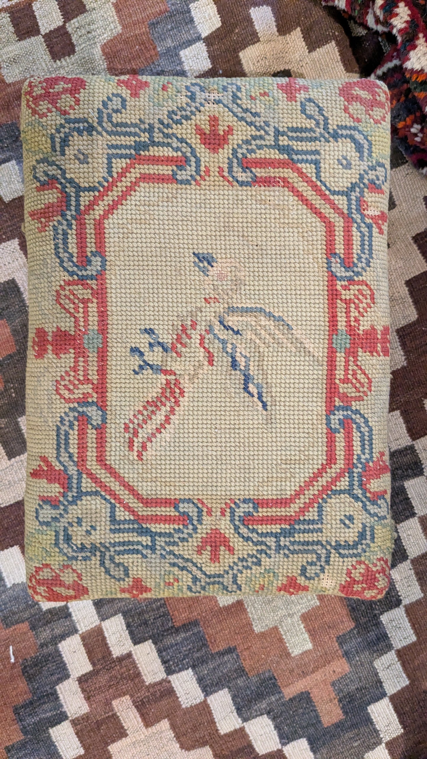 Antique Needlepoint Footstool