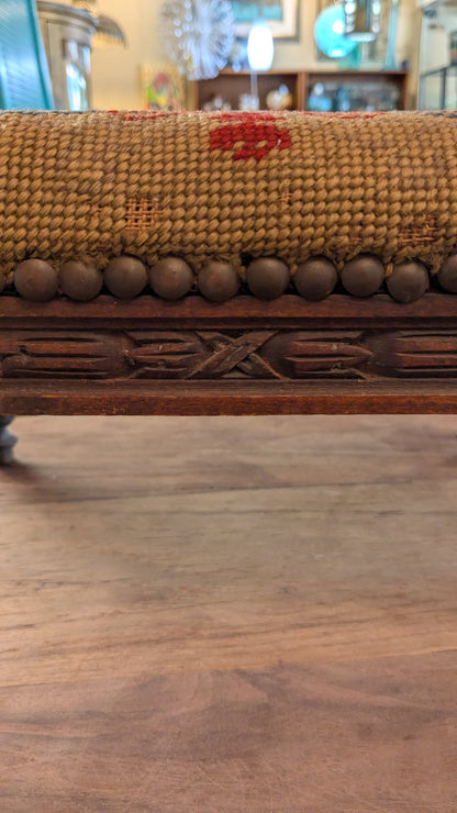 Antique Needlepoint Footstool