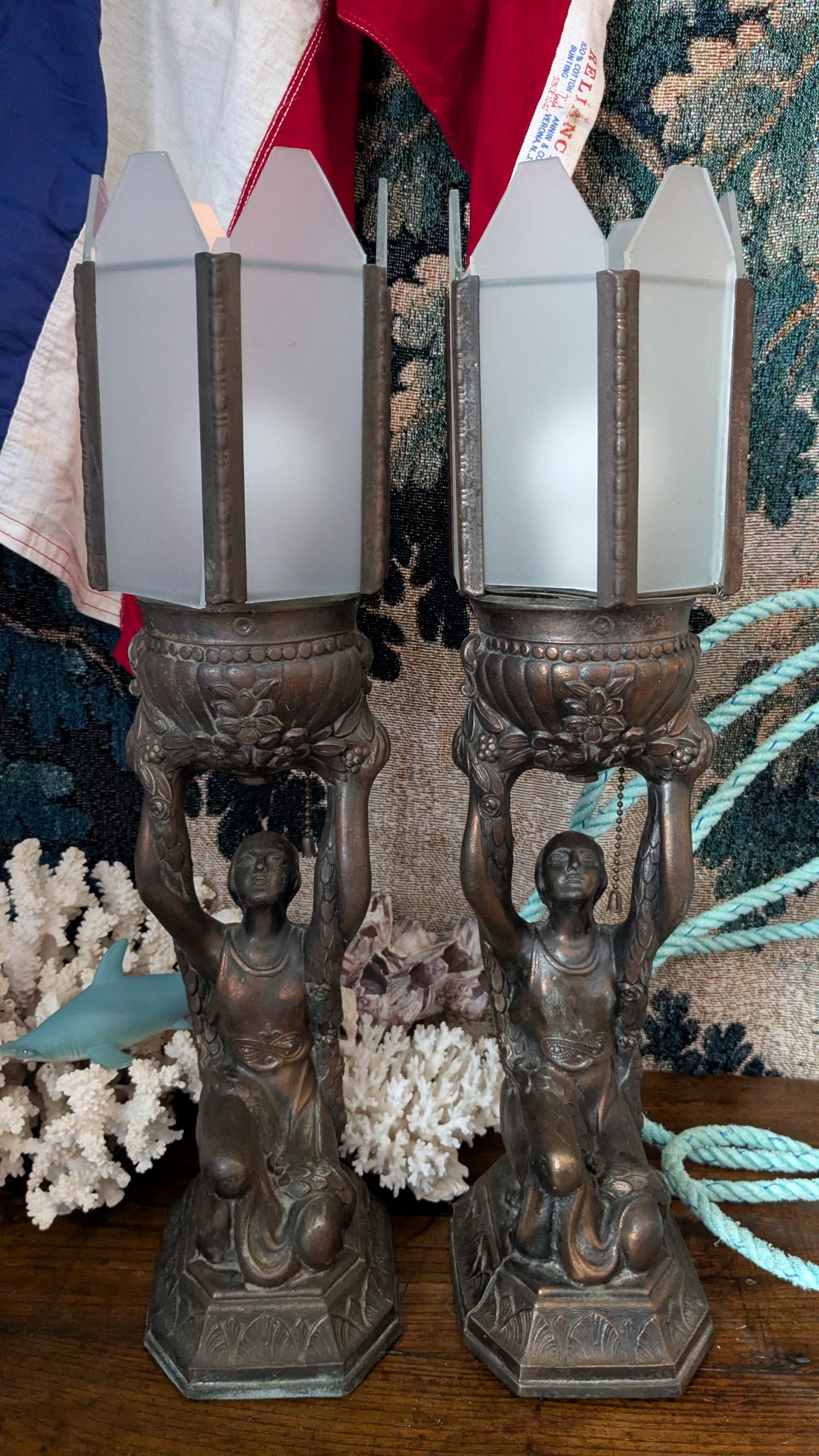 Pair of Art Deco Joan of Arc Lamps