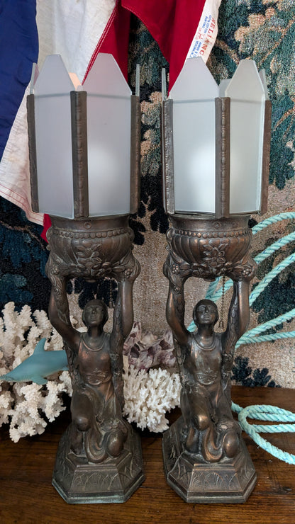 Pair of Art Deco Joan of Arc Lamps