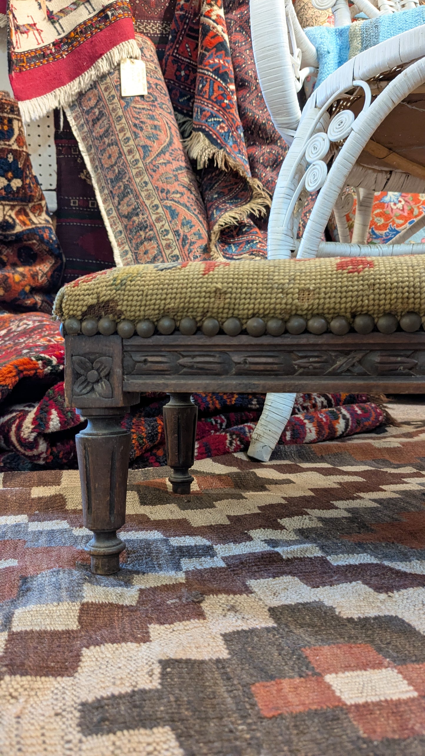 Antique Needlepoint Footstool
