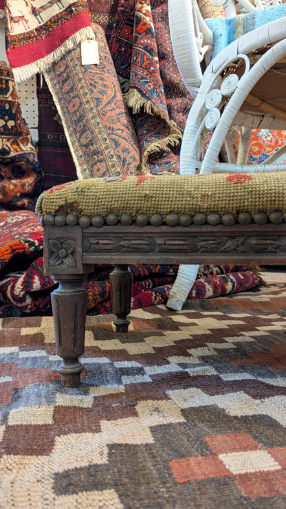 Antique Needlepoint Footstool