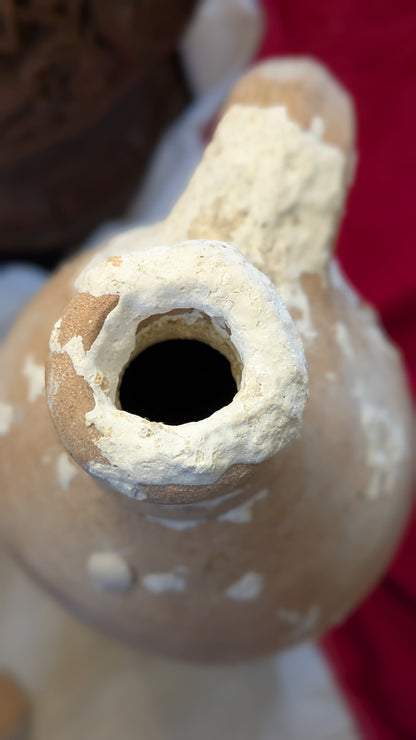 Antique Clay Bottle with Coral